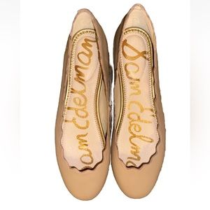 Sam Edelman Francis Ballet Flats Beige Leather Scalloped Trim Women's 10.5